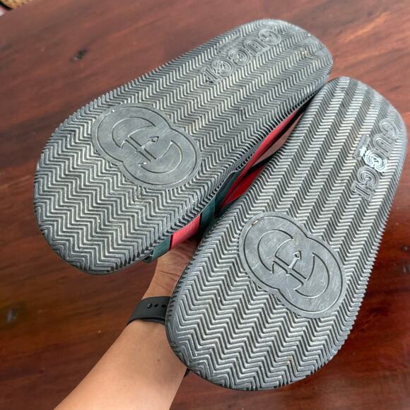 Gucci Web Pannelled Rubber Sandals Womens Slides size 9 green red - Picture 7 of 16